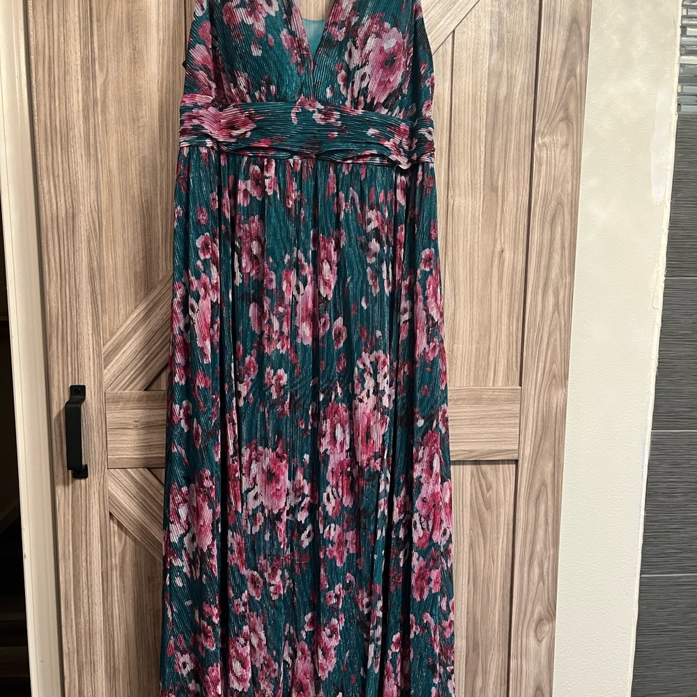Night Way Collections Floral Maxi Dress in Teal and Pink